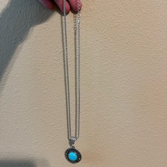 Turquoise and Silver Pendant Necklace - Picture 2 of 6